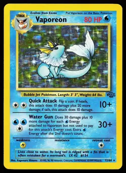 Vaporeon 12/64 Unlimited Holo Rare Jungle Pokemon Card - Image 1