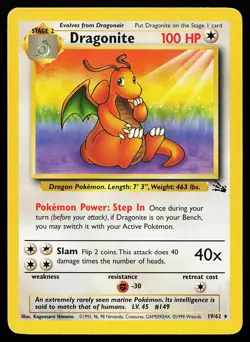 Dragonite 19/62 Unlimited Rare Fossil Pokemon Card - Image 1
