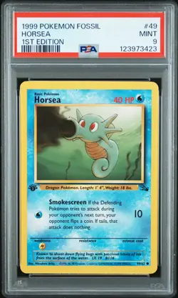 1999 POKEMON FOSSIL 1ST ED #49 HORSEA PSA 9 - Image 1