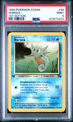 1999 POKEMON FOSSIL 1ST ED #49 HORSEA PSA 9 - Image 1