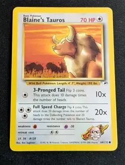 Blaine's Tauros 64/132 Common Gym Heroes Pokemon Card MP - Image 1