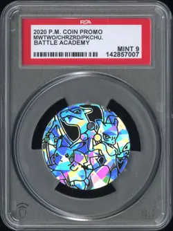 2020 POKEMON COIN FOIL PROMO MEWTWO CHARIZARD PIKACHU BATTLE ACADEMY PSA 9 MINT - Image 1