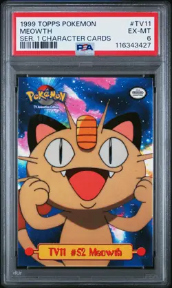 1999 TOPPS POKEMON SER 1 CHARACTER CARDS #TV11 MEOWTH PSA 6 - Image 1