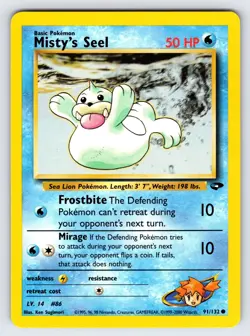 Misty's Seel 91/132 2000 Gym Challenge Pokemon Card Vintage WOTC Common - Vlp - Image 1