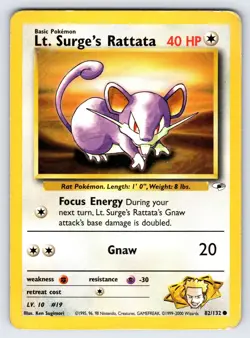 Lt. Surge's Rattata 82/132 Gym Heroes Pokemon Card Vintage WOTC Common - Mp - Image 1