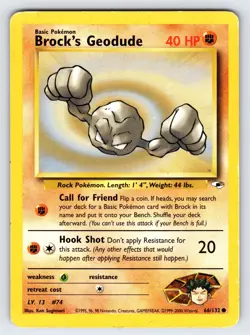 Brock's Geodude 66/132 2000 Gym Heroes Pokemon Card Vintage WOTC Common - Mp - Image 1