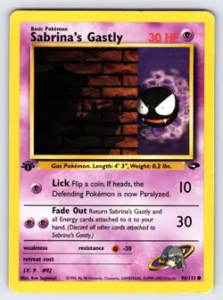 Sabrina's Gastly 96/132 1st Edition Gym Challenge Pokemon Card Vintage WOTC - Mp - Image 1