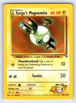 Lt. Surge's Magnemite 80/132 Gym Heroes Pokemon Card Vintage WOTC Common - Lp/Mp - Image 1