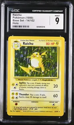 CGC 9 MINT Raichu 1999 Base Set 14/102 Holo Pokemon Card - Image 1