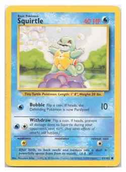 Squirtle 63/102 Base Set Unlimited Pokemon LP Common - Image 1