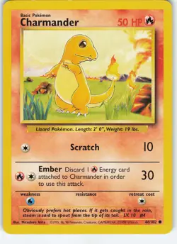 Charmander 046/102 Base Set Common MP Pokemon - Image 1