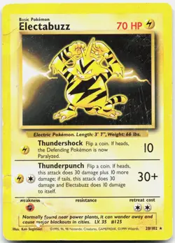 Electabuzz 20/102 R Base Set Unlimited Pokemon Damaged - Image 1