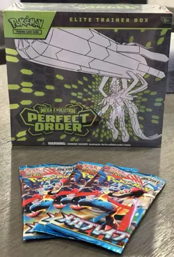 Pokemon TCG Mega Evolution—Perfect Order ETB - Also INCLUDES 3 Japanese packs!! - Image 1