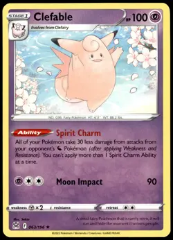 Clefable 063/196 Lost Origin Rare LP Pokemon 2022 - Image 1