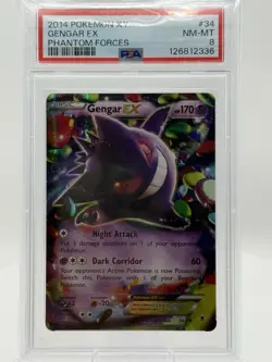 2014 POKEMON XY PHANTOM FORCES #34 GENGAR EX PSA 8 - Image 1