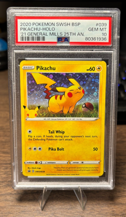 2020 Pokemon SWSH Black Star Promo Pikachu General Mills 25th Holo #039 PSA 10 - Image 1