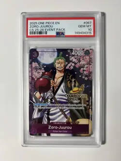 PSA 10 Gem Mint Zoro - Juurou CS 25-26 Championship Exclusive Promo One Piece EN - Image 1