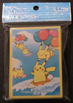 NEW OFFICIAL POKEMON CENTER JAPANESE FLYING & SURFING PIKACHU DECK SLEEVES 64 CT - Image 1