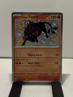 Pokemon TCG Paldean Tauros 111/091 Shiny Rare Holo SV Paldean Fates EN HP130 - Image 1