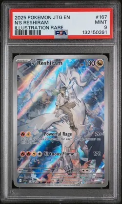 2025 POKEMON JTG EN-JOURNEY TOGETHER ILLUSTRATION RARE #167 N'S RESHIRAM PSA 9 - Image 1