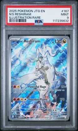 2025 POKEMON JTG EN-JOURNEY TOGETHER ILLUSTRATION RARE #167 N'S RESHIRAM PSA 9 - Image 1