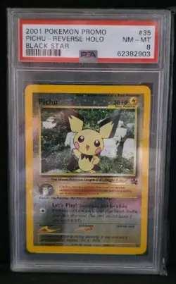 2001 Pichu Pokemon Black Star Promo Pokemon League #35 Reverse Holo PSA 8 - Image 1