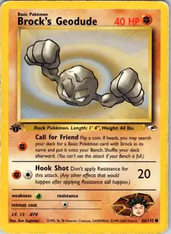 Brock's Geodude (66) 066/132 Gym Heroes Pokemon HP 1st Edition - Image 1