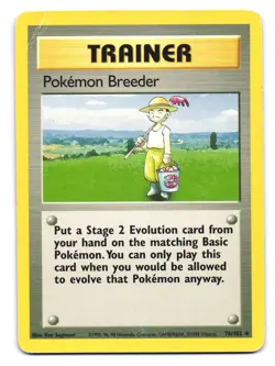 Pokemon Breeder 76/102 Rare Base Set Unlimited Pokemon DMG - Image 1