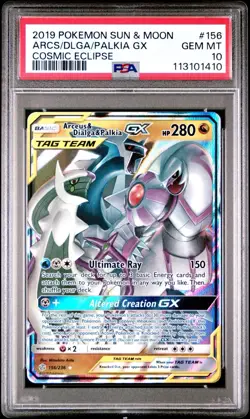 2019 Pokemon Sun & Moon Cosmic Eclipse #156 Arceus, Dialga, Palkia GX PSA 10 - Image 1