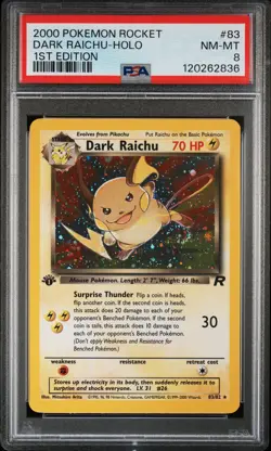 2000 POKEMON ROCKET 1ST ED #83 DARK RAICHU-HOLO PSA 8 - Image 1