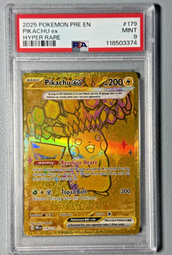 PSA 9 MINT Pikachu Ex Prismatic Evolutions Gold Holo Pokemon 179/131 - Image 1
