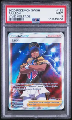 2020 POKEMON SWORD & SHIELD VIVID VOLTAGE #182 FULL ART/LEON PSA 9 - Image 1