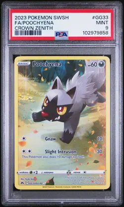 2023 POKEMON SWORD & SHIELD CROWN ZENITH #GG33 FULL ART/POOCHYENA PSA 9 - Image 1