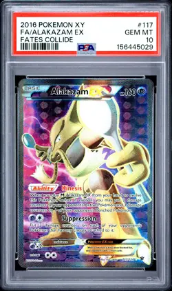 2016 POKEMON XY FATES COLLIDE #117 FULL ART/ALAKAZAM EX PSA 10 - Image 1