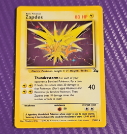Zapdos Holo Rare Holo 15/62 Fossil Basic 80 HP English Pokemon TCG 1999 - Image 1