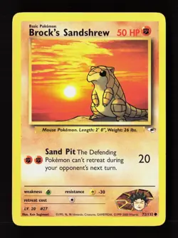 Brock's Sandshrew 72/132 Common Gym Heroes Pokemon Unlimited Near Mint - Image 1
