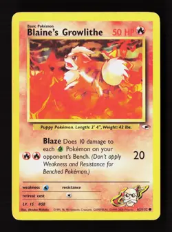 Blaine's Growlithe 62/132 Common Gym Heroes Pokemon Lightly Played - Image 1