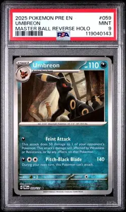 2025 POKEMON EN-PRISMATIC EVOLUTIONS MASTER BALL REVERSE HOLO UMBREON 059 PSA 9 - Image 1