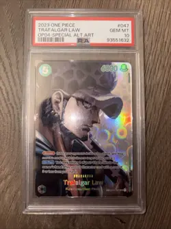 Bandai Trafalgar Law OP01-047 Kingdoms of Intrigue SP Alt Art Foil PSA 10 2023 - Image 1