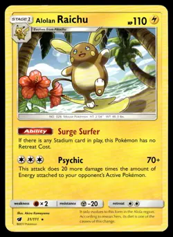 Alolan Raichu (SM Crimson Invasion) 31/111 Rare Deck Exclusives Pokemon LP - Image 1