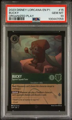 2023 DISNEY LORCANA EN P1-PROMO #15 BUCKY - SQUIRREL SQUEAK TUTOR PSA 10 - Image 1