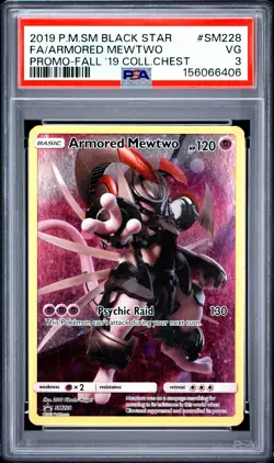 2019 POKEMON SM BLACK STAR PROMO #SM228 FULL ART/ARMORED MEWTWO PSA 3 - Image 1