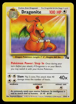 Pokemon Card - Dragonite Fossil 19/62 Unlimited Rare - Image 1