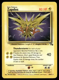 Zapdos 30/62 Rare Fossil Pokemon Unlimited LP - Image 1