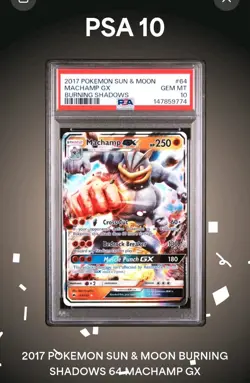 2017 Pokemon Sun & Moon Burning Shadows #64 Machamp GX PSA 10 - Image 1