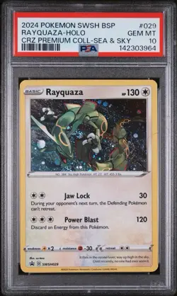 2024 POKEMON RAYQUAZA SWSH029 BLACK STAR PROMO SEA & SKY COSMO HOLO PSA 10 - Image 1