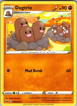 Dugtrio Sword & Shield 093/202 Uncommon Pokemon Near Mint - Image 1