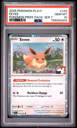 2025 POKEMON PLAY! POKEMON PRIZE PACK: SERIES 7 #143 EEVEE PSA 10 - Image 1