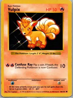 Vulpix 68/102 Common Base Set Shadowless Pokemon Near Mint - Image 1