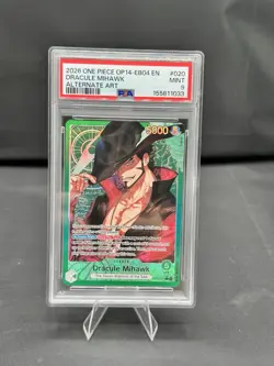 Namco One Piece CCG Azure Sea's Seven Mihawk OP14-020 AA Foil EN PSA 9 - Image 1